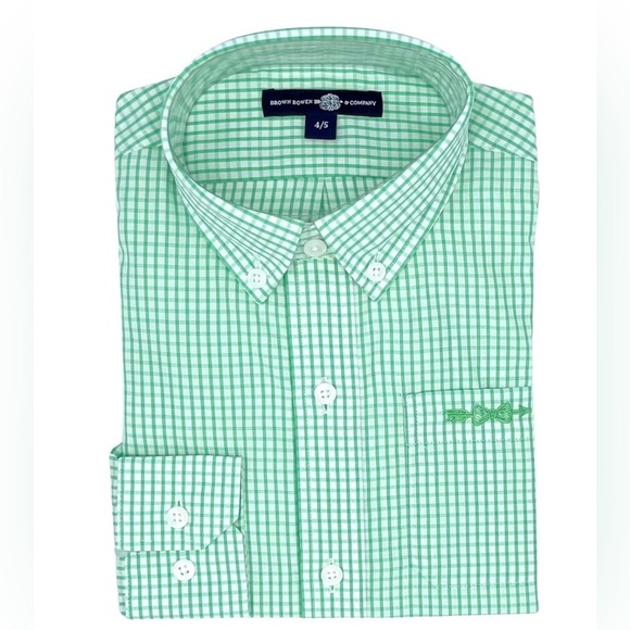 NWT Brown Bowen Seagrass Green Windowpane Button Down Dress Shirt size 18 - Picture 1 of 4